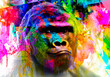 Leinwandbild Motiv gorilla monkey head with creative colorful abstract elements on light background