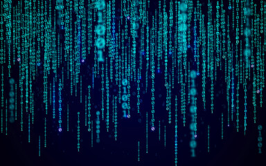 Wall Mural - Matrix background. Binary code with random numbers. Modern technology wallpaper. Blue falling digits. Running data symbols. Abstract digital stream. Vector illustration