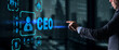 © Funtap - CEO concept. Businessman pressing virtual screen inscription boss