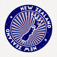 Wall Mural - New Zealand round stamp. Logo of country with flag. Vintage badge with circular text and stars, vector illustration.