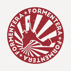 Wall Mural - Formentera stamp. Travel red rubber stamp with the map of island, vector illustration. Can be used as insignia, logotype, label, sticker or badge of the Formentera.