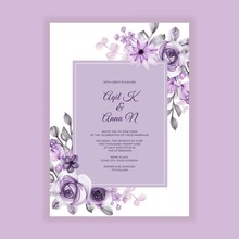 Wedding Invitation Purple Flower Watercolor