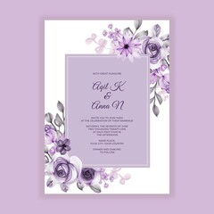 Wall Mural - wedding invitation purple flower watercolor