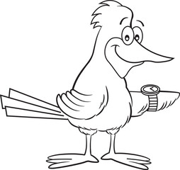 Wall Mural - Black and white illustration of a smiling bird wearing a wristwatch.