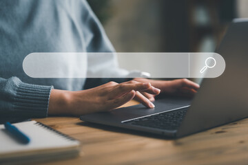 Leinwandbilder - Searching Browsing Internet Data Information with blank search bar. business people working with computer for finding data.