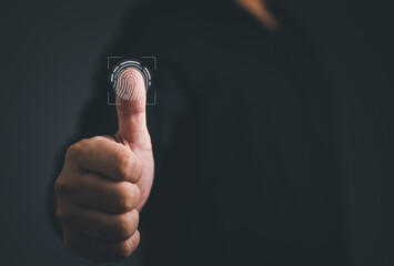 Leinwandbilder - businessman scan fingerprint biometric identity and approval. concept of the future of security and password control through fingerprints in an immersive technology future and cybernetic.