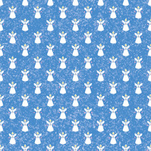 Angels In Starry Sky Seamless Pattern.
