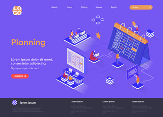 Aufkleber - Planning isometric landing page. Business planning, organizing work activities and tasks isometry concept. Time management and high productivity flat design. Vector illustration with people characters
