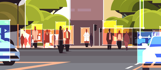 Poster - detection and identification of people and cars on city street roads facial recognition AI analyze big data concept