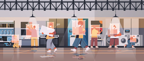 Poster - detection and identification of people in masks facial recognition system AI analyze big data concept