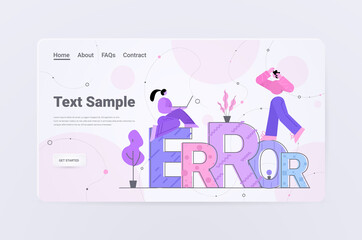 Poster - programers repairing site with problem not working lost not found concept