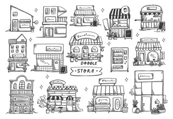 Set of hand drawn store front 