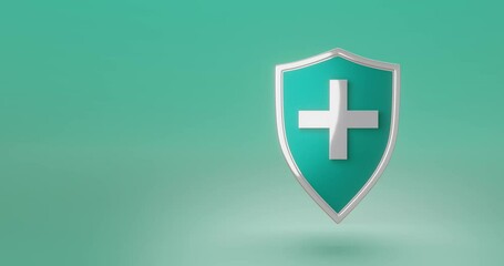 Wall Mural - Protection safe shield or safety guard virus defense on secure background with white medical cross. 3D rendering.