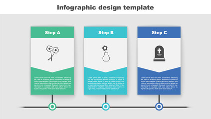 Set Flower, in vase and Grave with tombstone. Business infographic template. Vector