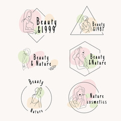 Wall Mural - drawing of set banner woman's beauty. continuous line portrait of a girl in a modern minimalist styl