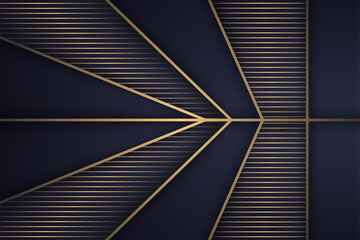 Poster - Abstract luxury background template design use gold and blue gradient colors. polygonal shape. arrow style with vertical stripped line pattern element.