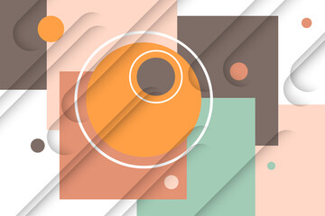 Poster - Modern vector abstract geometric background with circles, rectangles and squares in retro style. Pastel colored simple shapes graphic pattern with diagonal shadow elements.