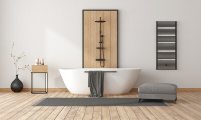 Wall Mural - Minimalist bathroom with bathtub and shower