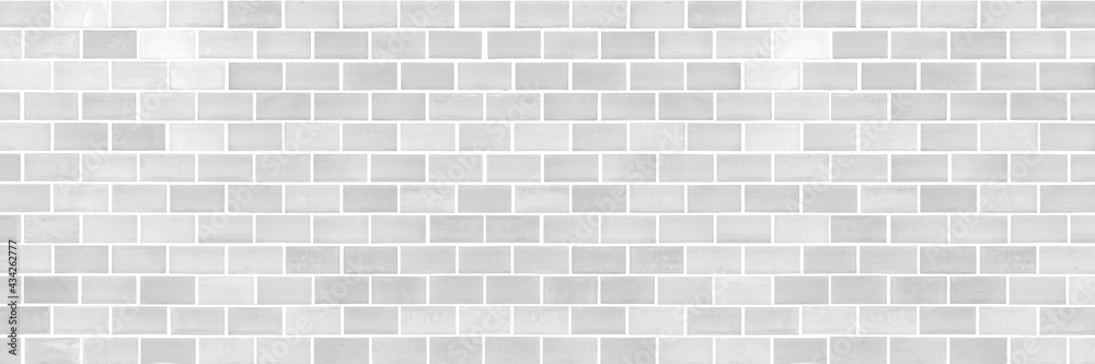 Panorama of Modern white brick wall texture for background - obrazy, fototapety, plakaty 