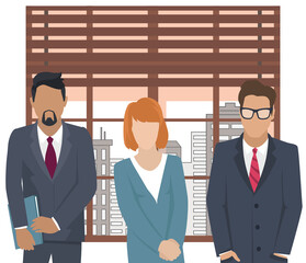 Wall Mural - Business team ready to work. Teamwork. Coworkers characters communication. Team building and business partnership. Businessmen people cooperation collaboration. Office workers clerks standing together