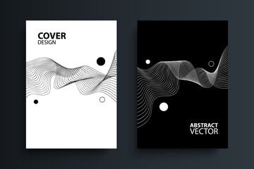 Cover templates with dynamic waves. Futuristic abstract modern line pattern for your creative graphic design. Black and white. Vector illustration.