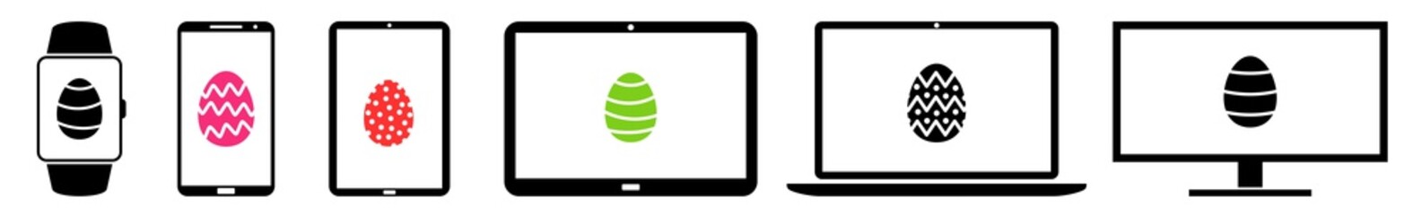 Poster - Display easter, eggs, egg, painted, pattern Icon Devices Set | Web Screen Device Online | Laptop Vector Illustration | Mobile Phone | PC Computer Smartphone Tablet Sign Isolated