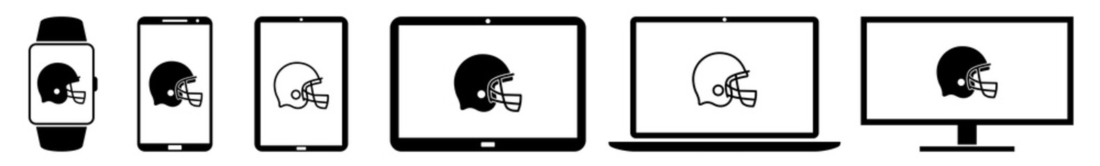 Poster - Display football, helmet, american, helmets, headgear, gear Icon Devices Set | Web Screen Device Online | Laptop Vector Illustration | Mobile Phone | PC Computer Smartphone Tablet Sign Isolated