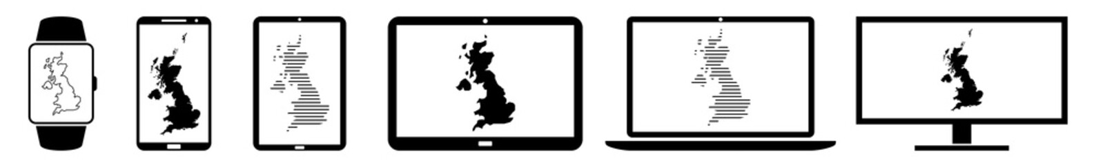 Poster - Display great, britain, england, map, border, state Icon Devices Set | Web Screen Device Online | Laptop Vector Illustration | Mobile Phone | PC Computer Smartphone Tablet Sign Isolated