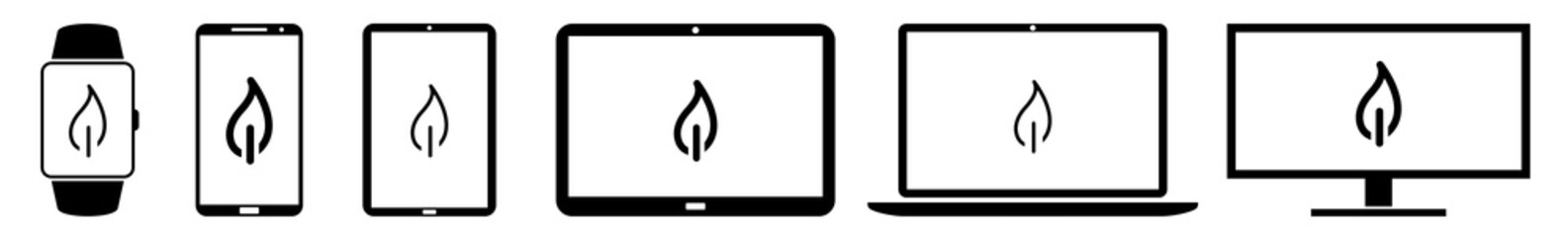 Poster - Display Candle, Flame, Birthday, Christmas, Light, Fire Icon Devices Set | Web Screen Device Online | Laptop Vector Illustration | Mobile Phone | PC Computer Smartphone Tablet Sign Isolated