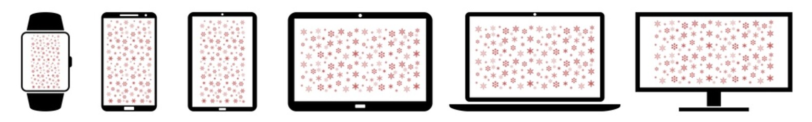 Poster - Display Christmas, Pattern, Snowflakes, Texture Icon Devices Set | Web Screen Wrapping, Paper, Banner, Background Device Online | Laptop Vector Illustration | Mobile Phone | PC Computer Sign Isolated
