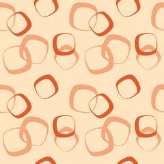 Vector seamless pattern with geometric shapes in retro style. Abstract backgrounds in 60s, 70s vintage style in orange and beige colors