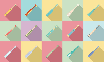 Sticker - Electric toothbrush icons set, flat style