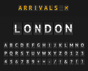 Wall Mural - Mechanical Airport Flip Board London and Set of Letters and Numbers . Vector