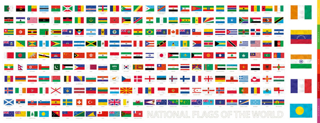 Wall Mural - National Flags of the World with waving effect, flags sorted by continent.