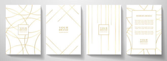 modern white cover design set. luxury dynamic gold circle, line pattern. creative premium stripe vec