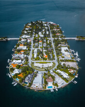 Aerial View Of San Marco Island, A Luxury Residential District Among Venetian Islands In Biscayne Bay, Miami Beach, Florida, United States.