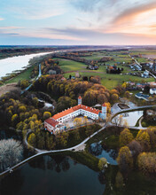 Aerial View Of Panemune Castle Near Neman River In Jurbarkas District, Skirsnemune, Lithuania.