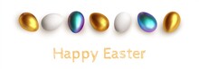 Easter Greeting Background With Realistic Golden Blue White Easter Eggs _2 22