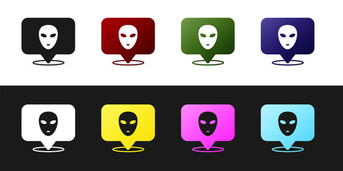 Poster - Set Alien icon isolated on black and white background. Extraterrestrial alien face or head symbol. Vector