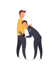 Poster - Airport safety screener flat color vector faceless characters. Examining passenger by hand search and metal detector isolated cartoon illustration for web graphic design and animation