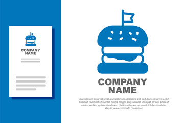 Poster - Blue Burger icon isolated on white background. Hamburger icon. Cheeseburger sandwich sign. Fast food menu. Logo design template element. Vector