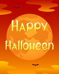 Wall Mural - Happy Halloween poster. Full moon. Vector illustration.