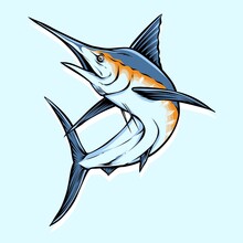 Blue Marlin Fish Jumping Vector Logo