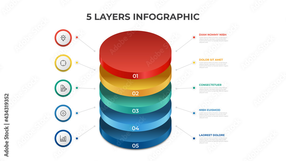 5 layers infographic element template vector, vertical list diagram for presentation layout, etc. - obrazy, fototapety, plakaty 