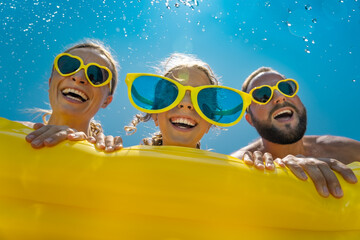 Poster - Spring break! Happy family having fun on summer vacation