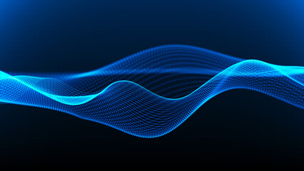 Poster - Abstract digital background. Futuristic wave of dots and weave lines. Digital technology. 3d rendering.