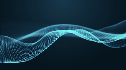 Poster - Abstract digital background. Futuristic wave of dots and weave lines. Digital technology. 3d rendering.