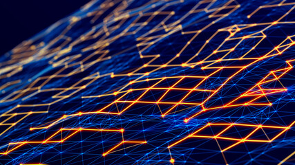 Leinwandbilder - Technology background. Abstract digital combination dots and lines. Network connection structure. 3d Widescreen