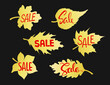 © VecTerrain - autumn fall leaves shape sale banners in gold gradient on black background