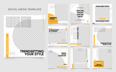 social media template banner blog fashion sale promotion. fully editable instagram and facebook square post frame puzzle organic sale poster. fresh yellow element shape vector background